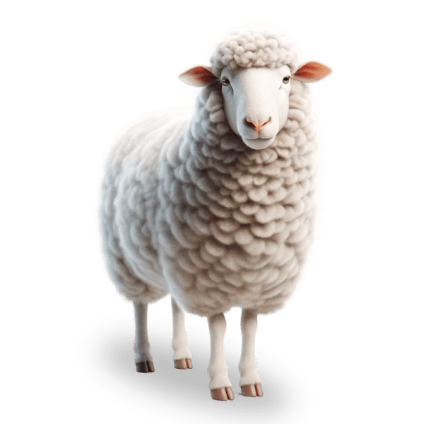 Mouton blanc debout, vue de face.