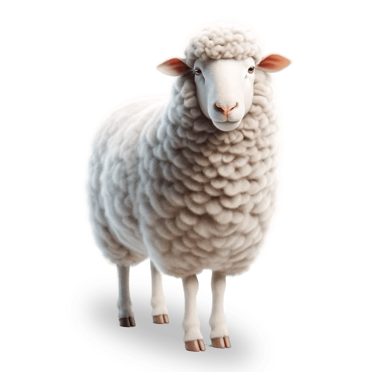 Mouton blanc debout, vue de face.