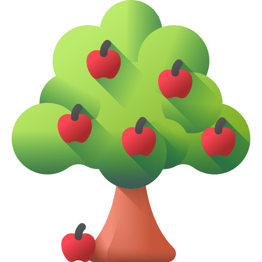 Illustration d'un pommier avec pommes rouges.