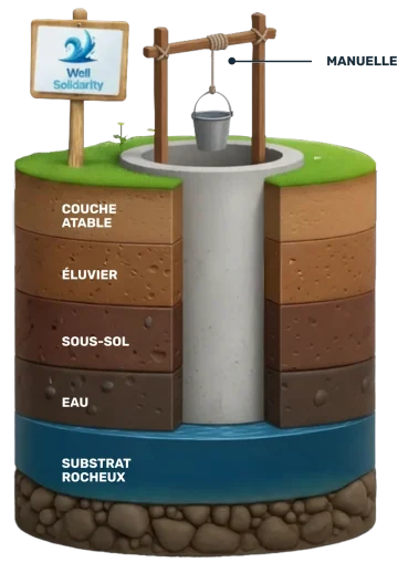 Schéma illustrant les couches terrestres autour d'un puits.
